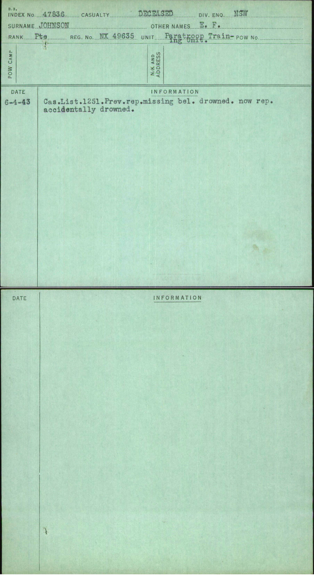 Johnson, E F, NX49635