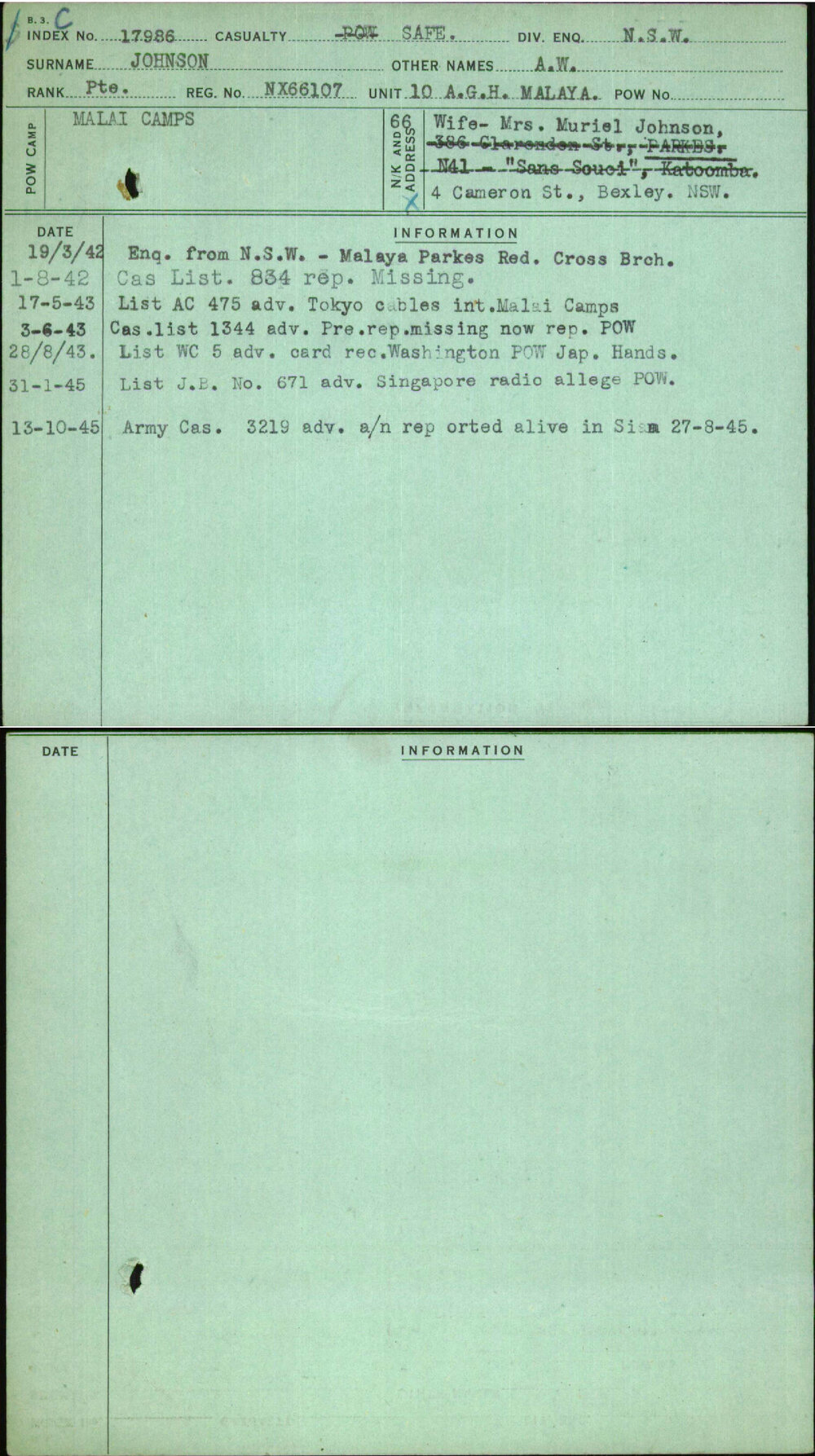 Johnson, A W, NX66107