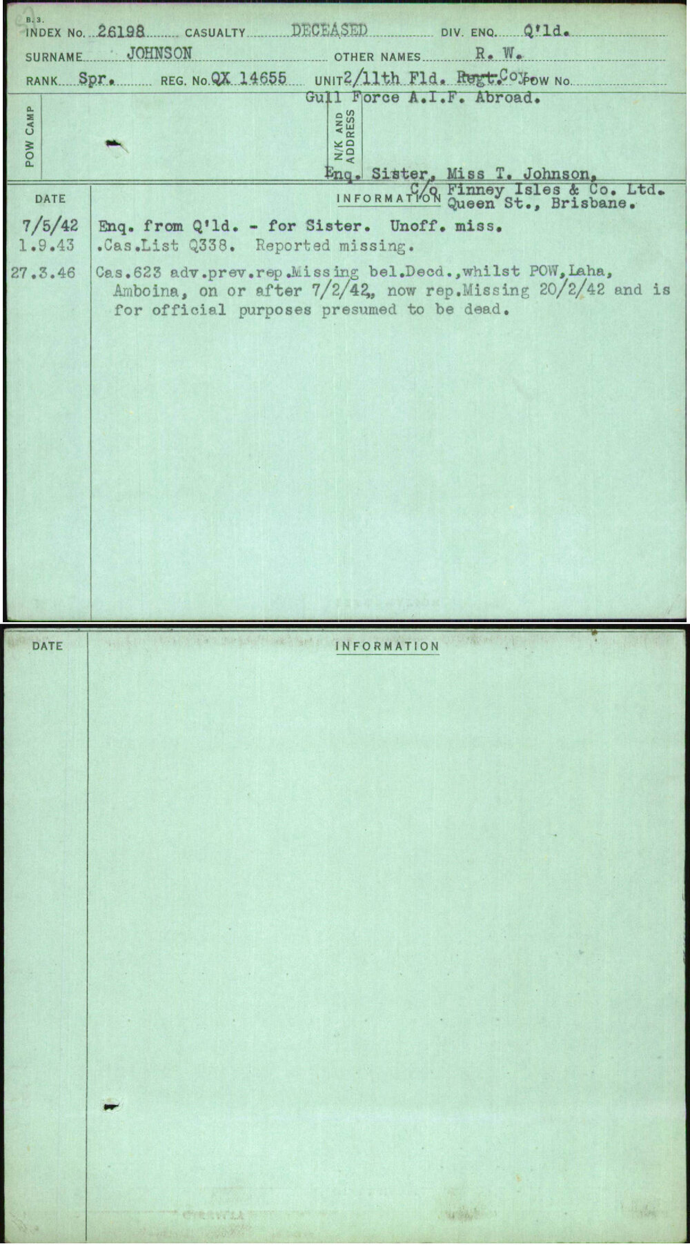 Johnson, R W, QX14655