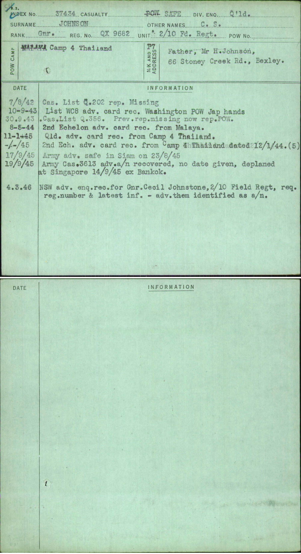 Johnson, C S, QX9682