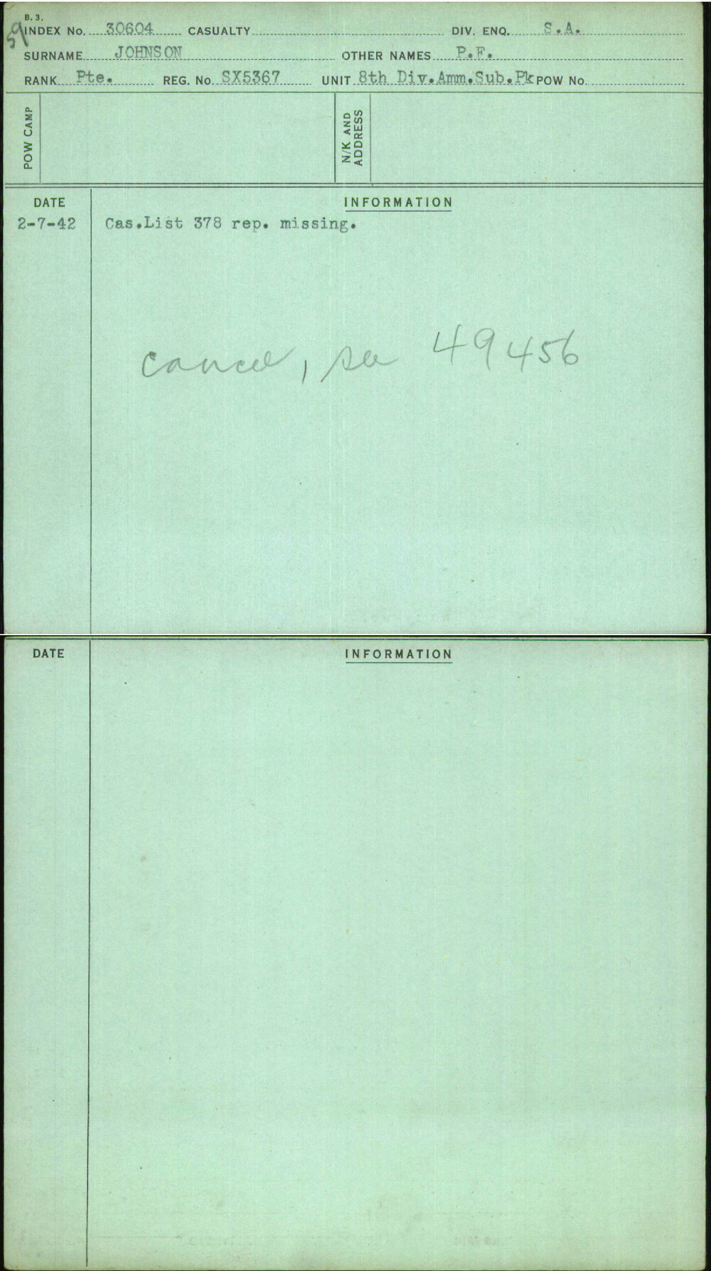 Johnson, P F, SX5367