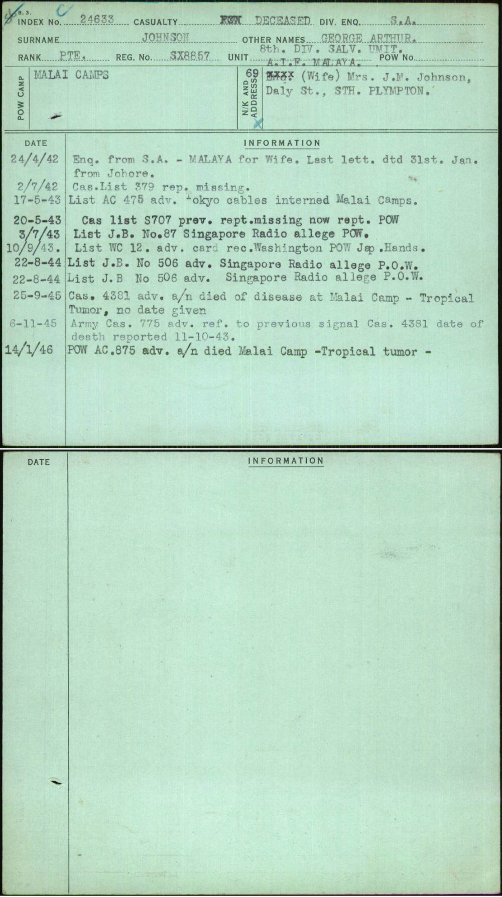 Johnson, George Arthur, SX8857