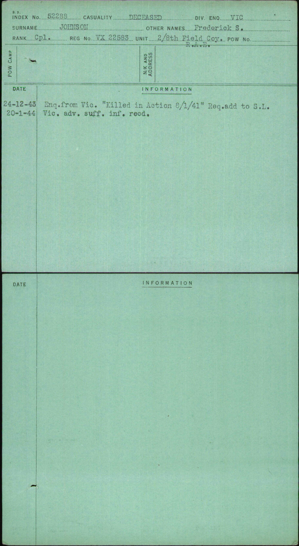 Johnson, Frederick S, VX22583