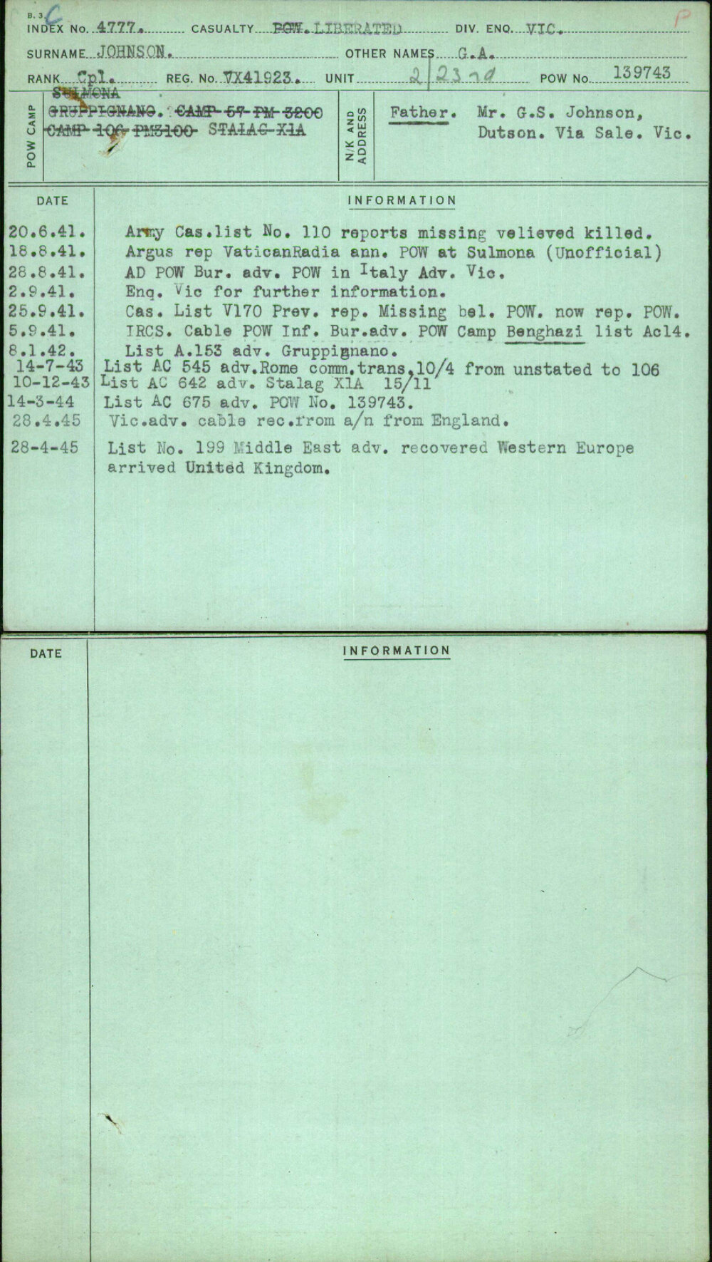 Johnson, G A, VX41923