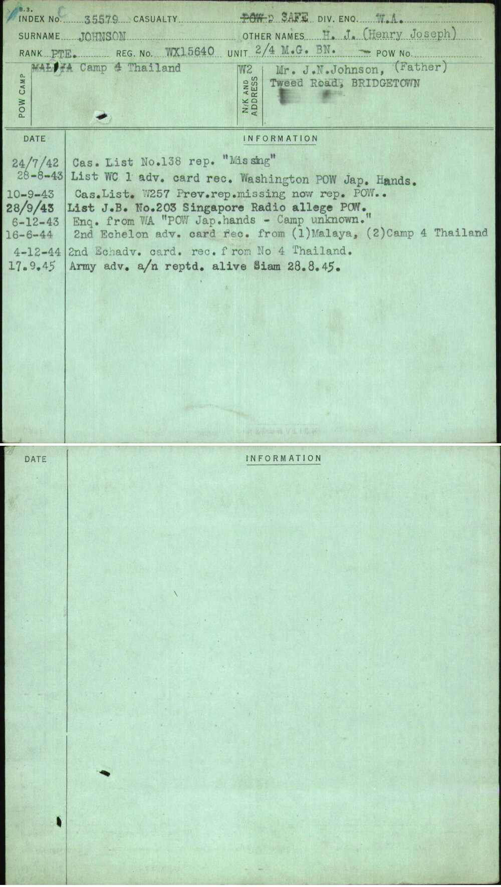 Johnson, H J (Henry Joseph), WX15640