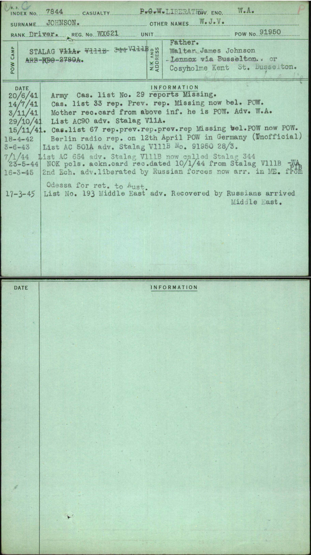 Johnson, W J V, WX621