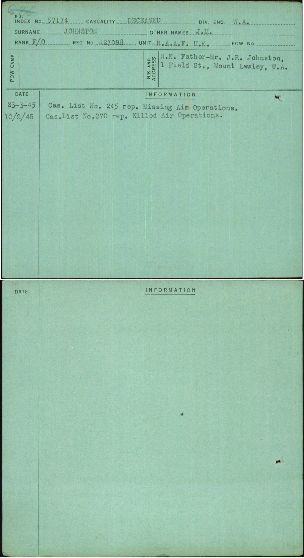 Johnston, J M, 427098