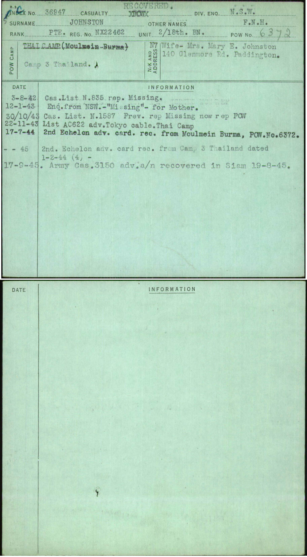 Johnston, F N H, NX22462