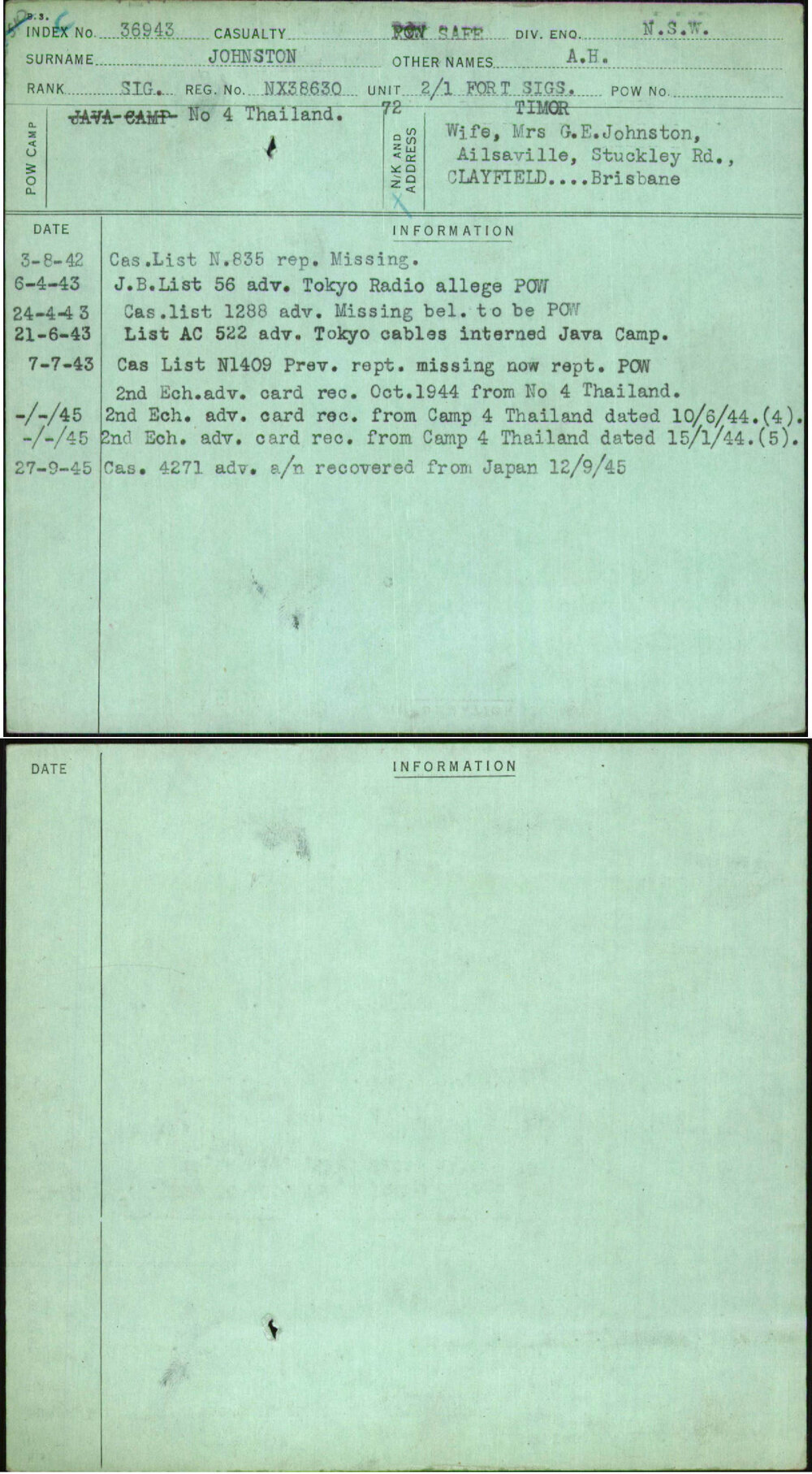 Johnston, A H, NX38630