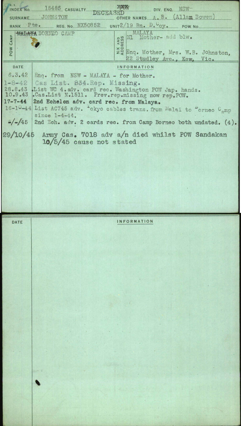 Johnston, A B (Allan Bowen), NX50852