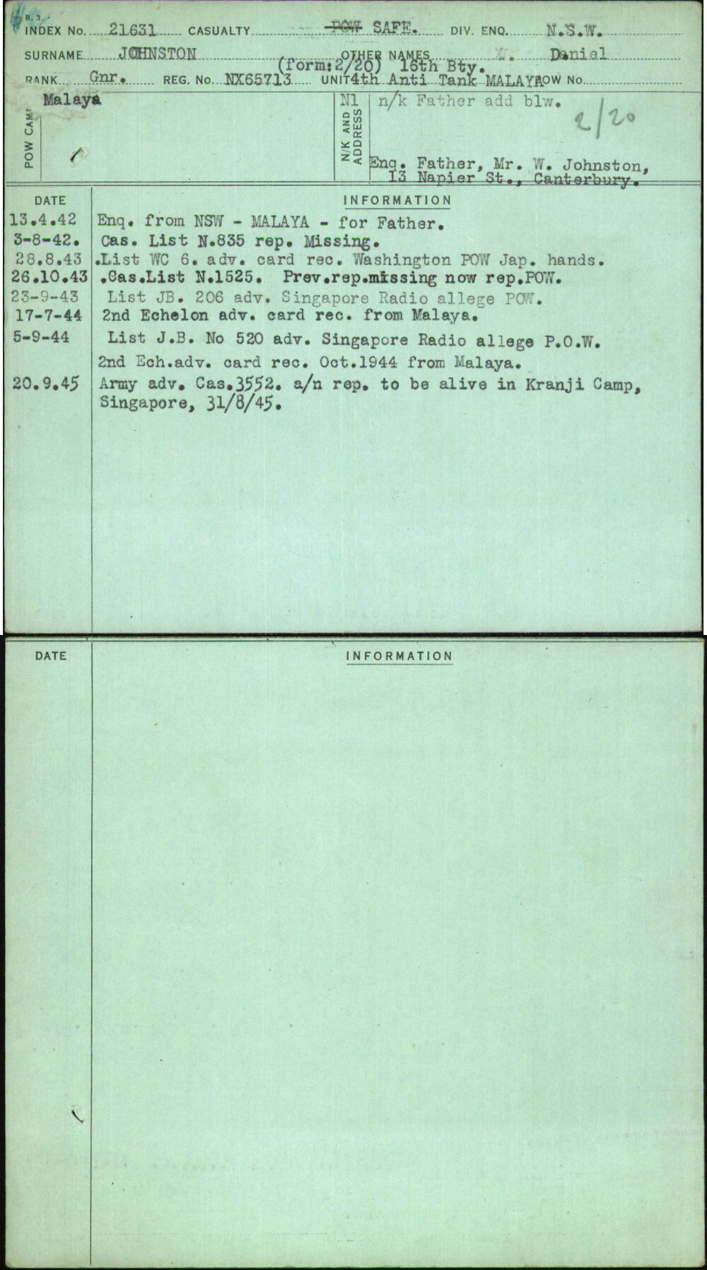 Johnston, Daniel, NX65713