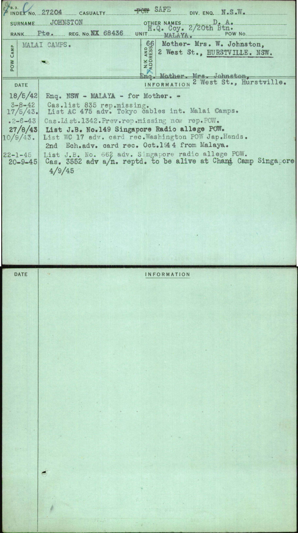 Johnston, D A, NX68436