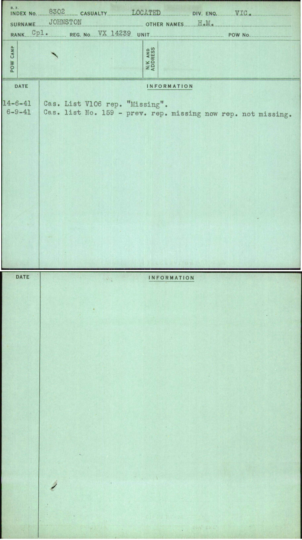 Johnston, H M, VX14239