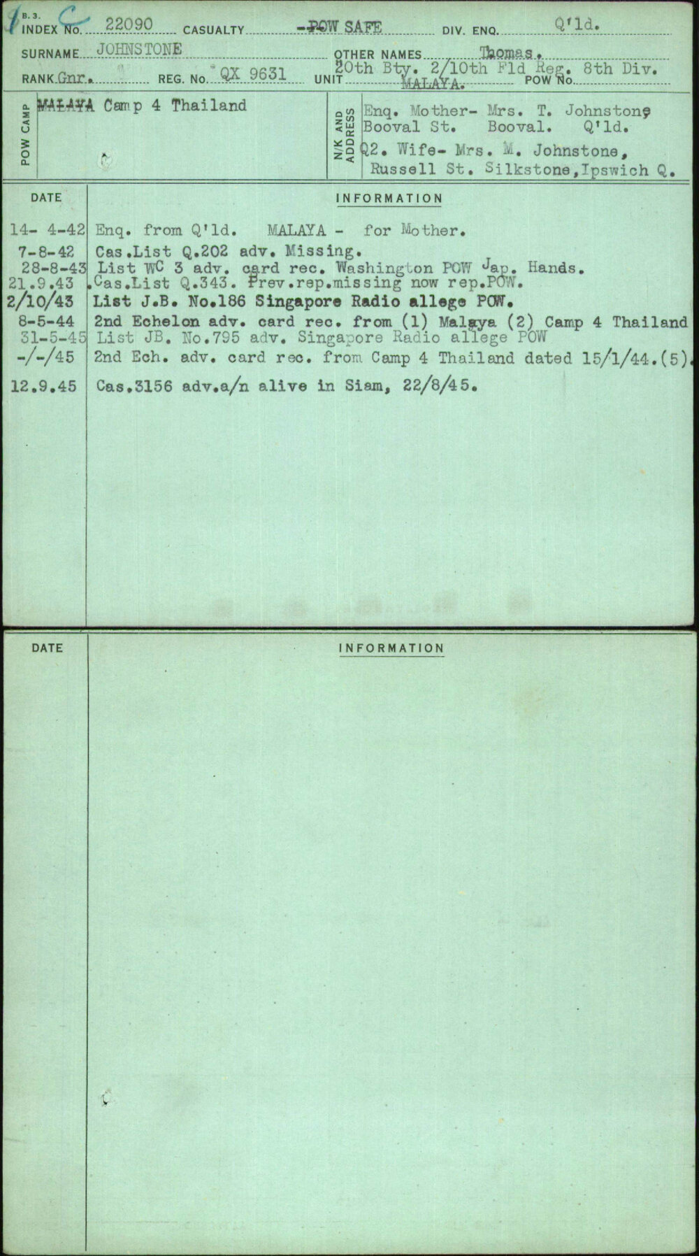 Johnstone, Thomas, QX9631