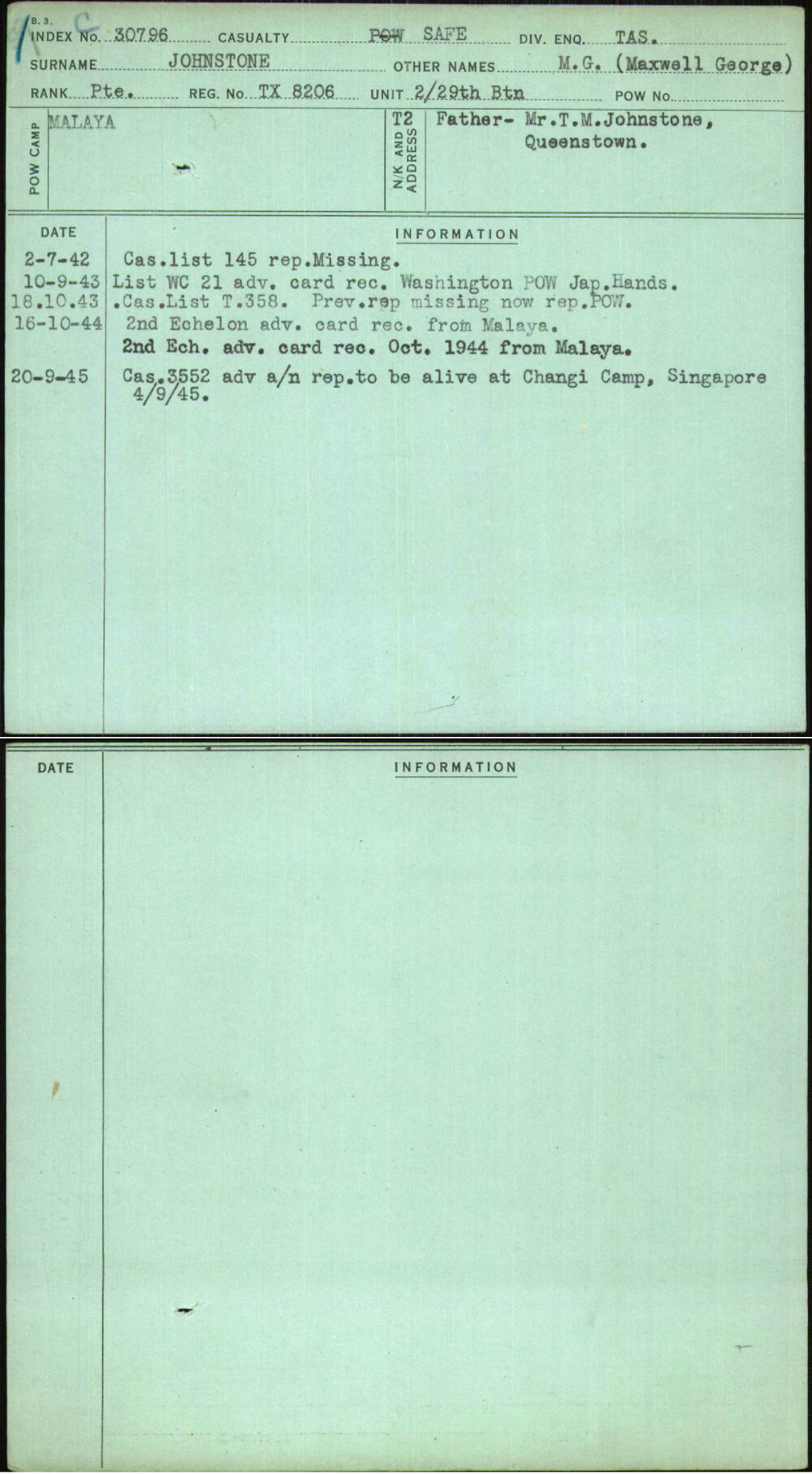 Johnstone, M G (Maxwell George), TX8206