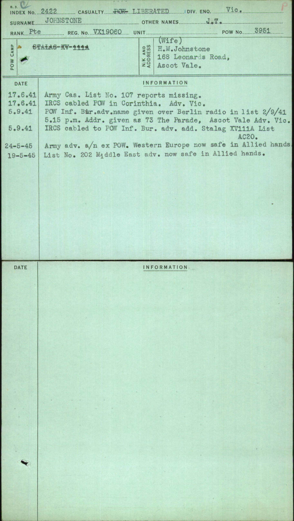 Johnstone, J T, VX19060