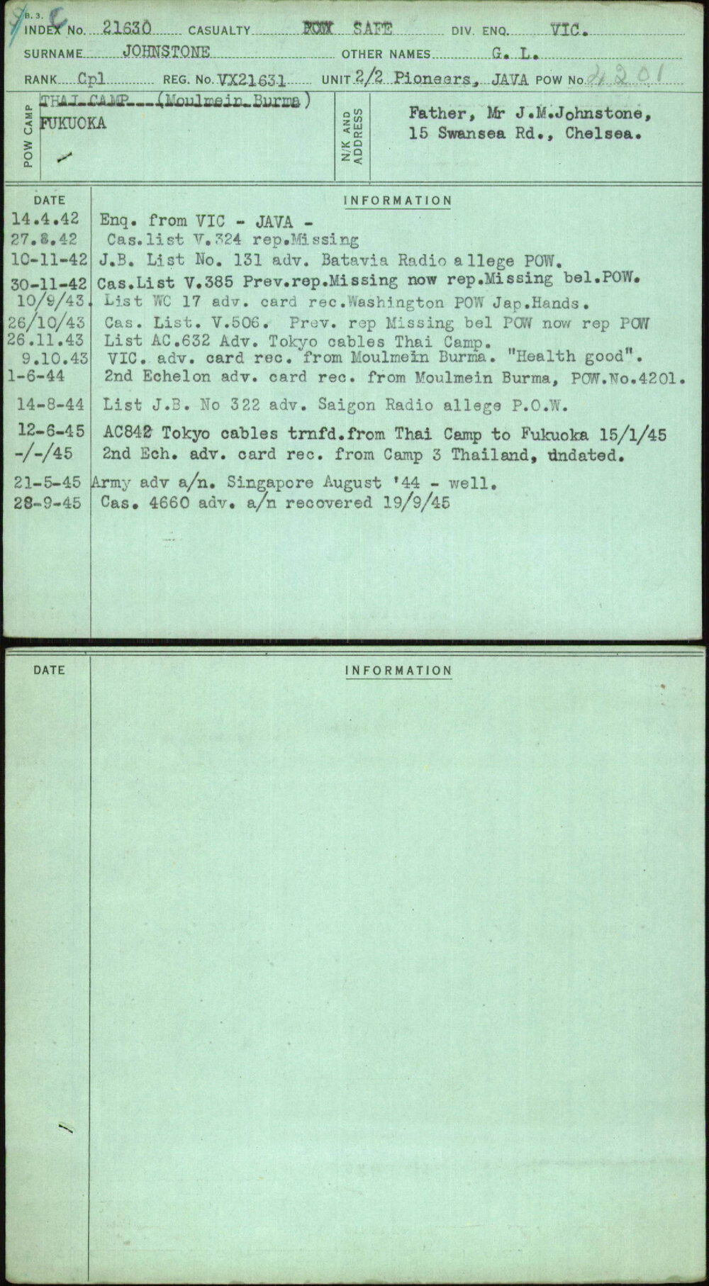 Johnstone, G L, VX21631