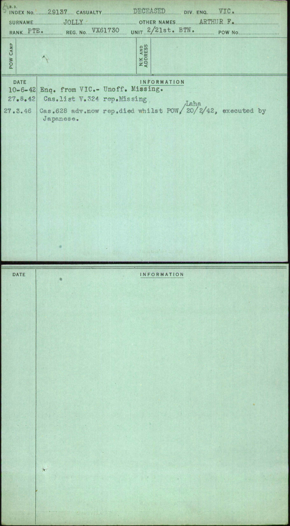 Jolly, Arthur F, VX61730