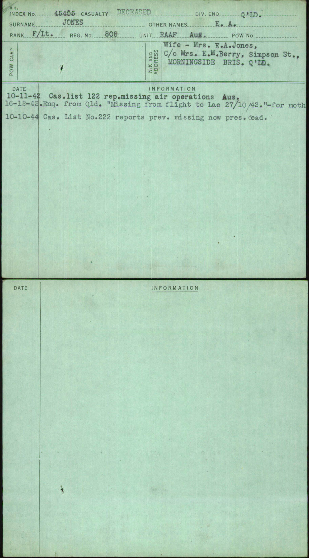 Jones, E A, 808