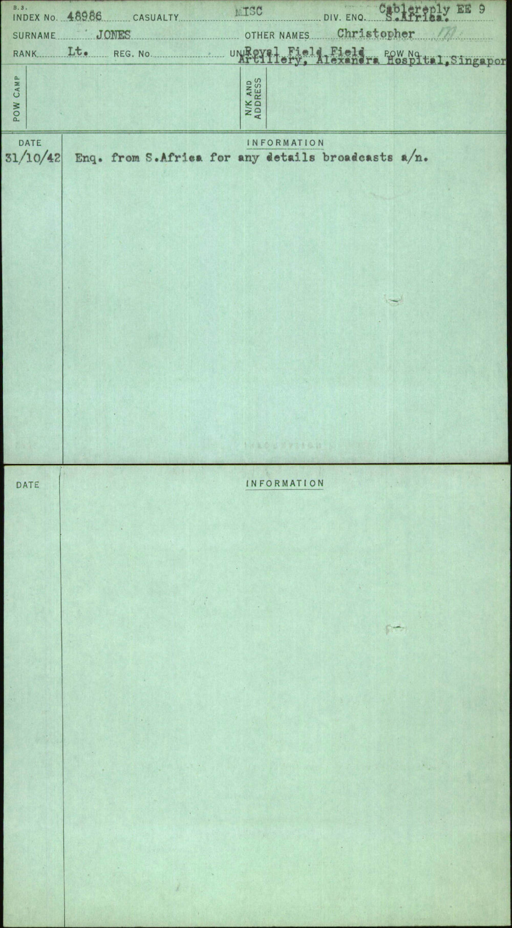 Jones, Christopher, [No Service Number]