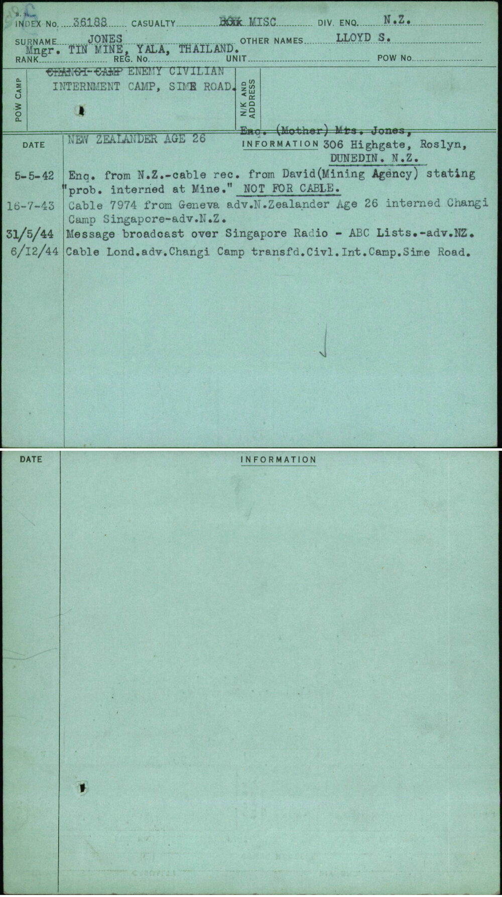 Jones, Lloyd S, [No Service Number]