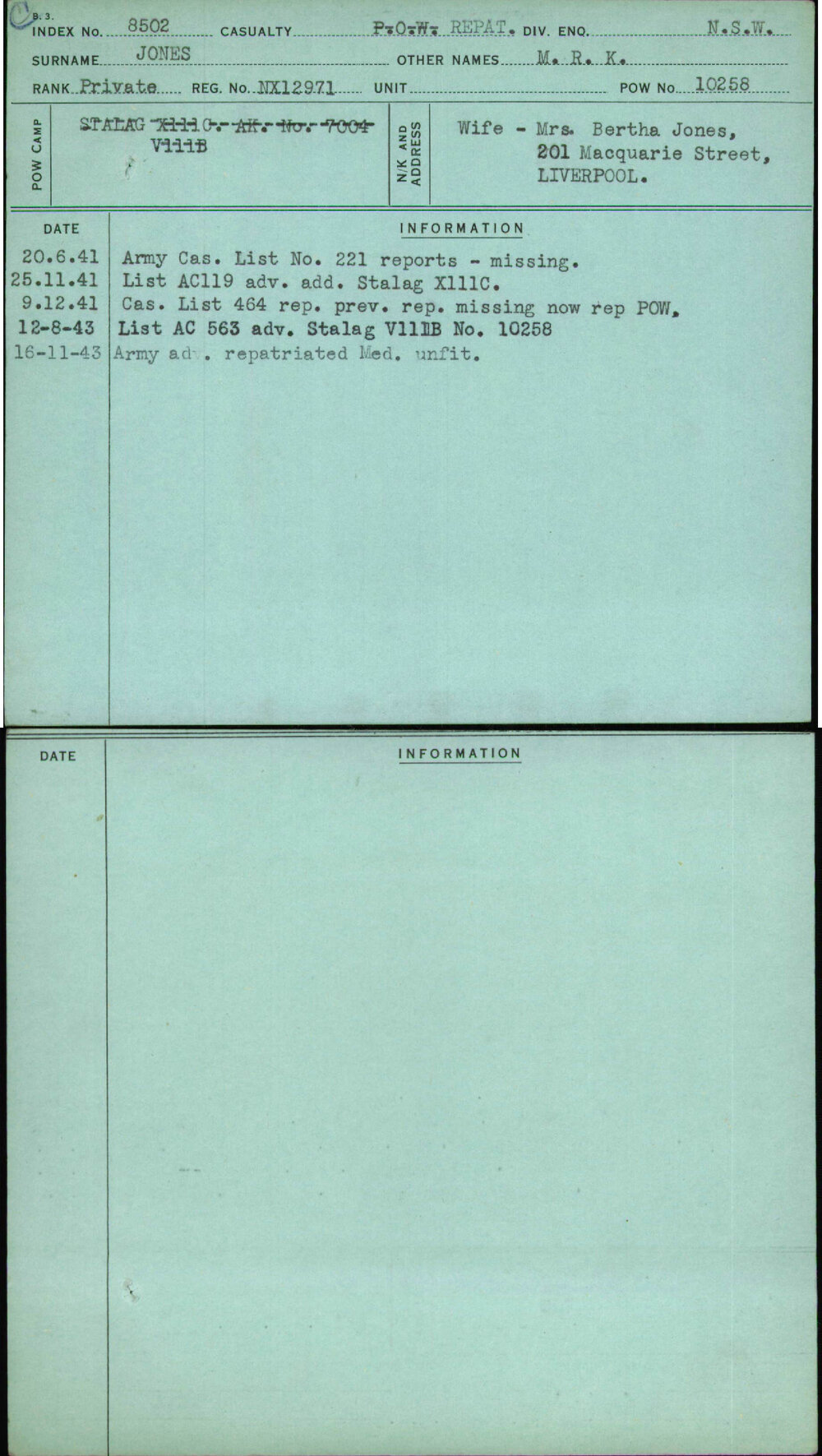 Jones, M R K, NX12971