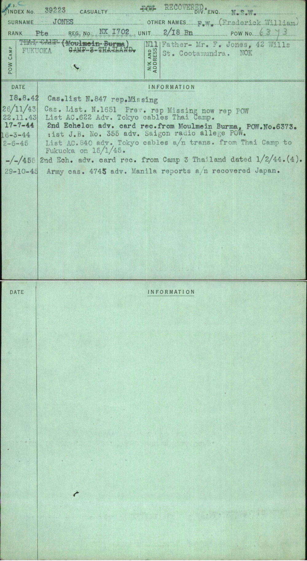 Jones, F W (Frederick William), NX1702