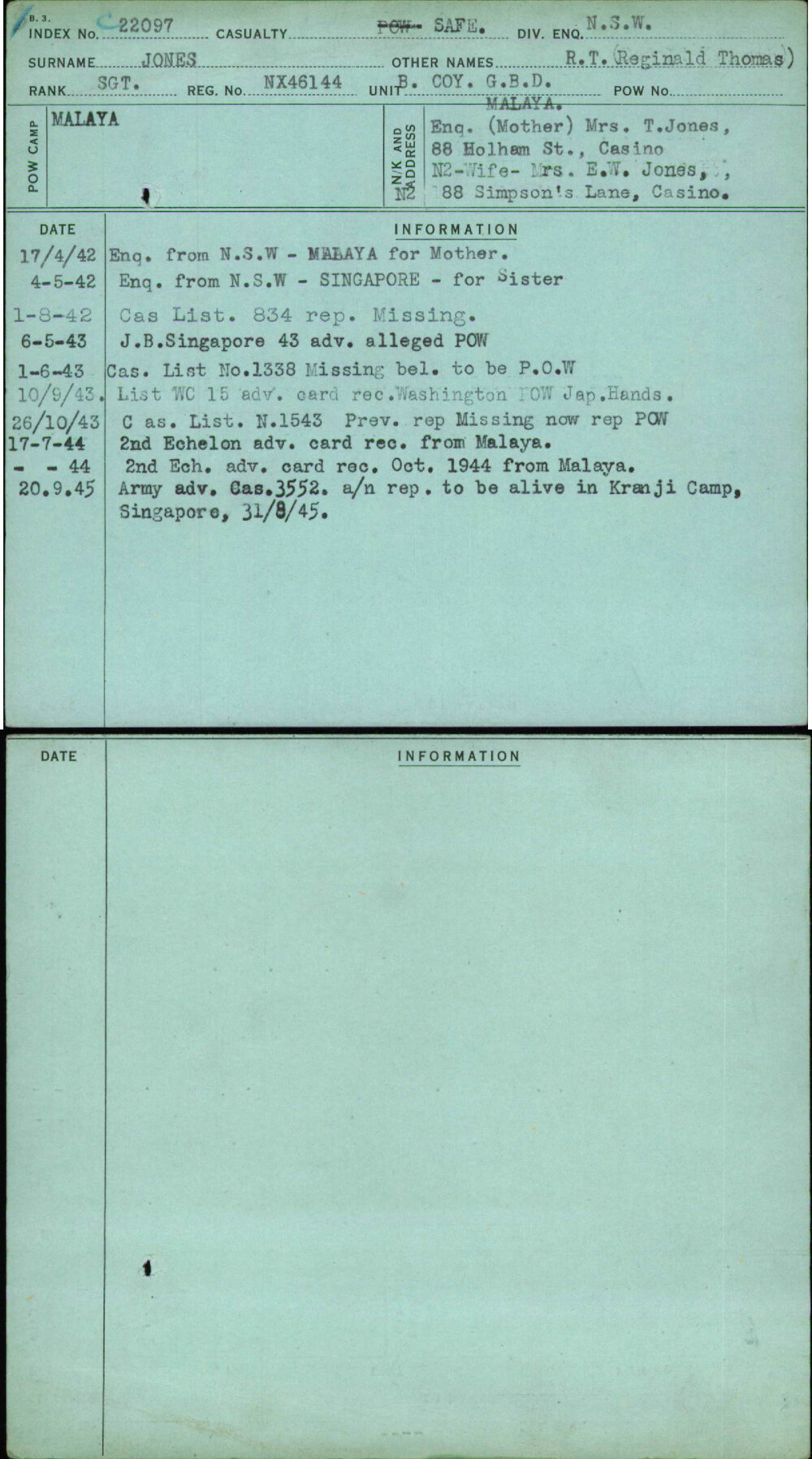 Jones, R T (Reginald Thomas), NX46144