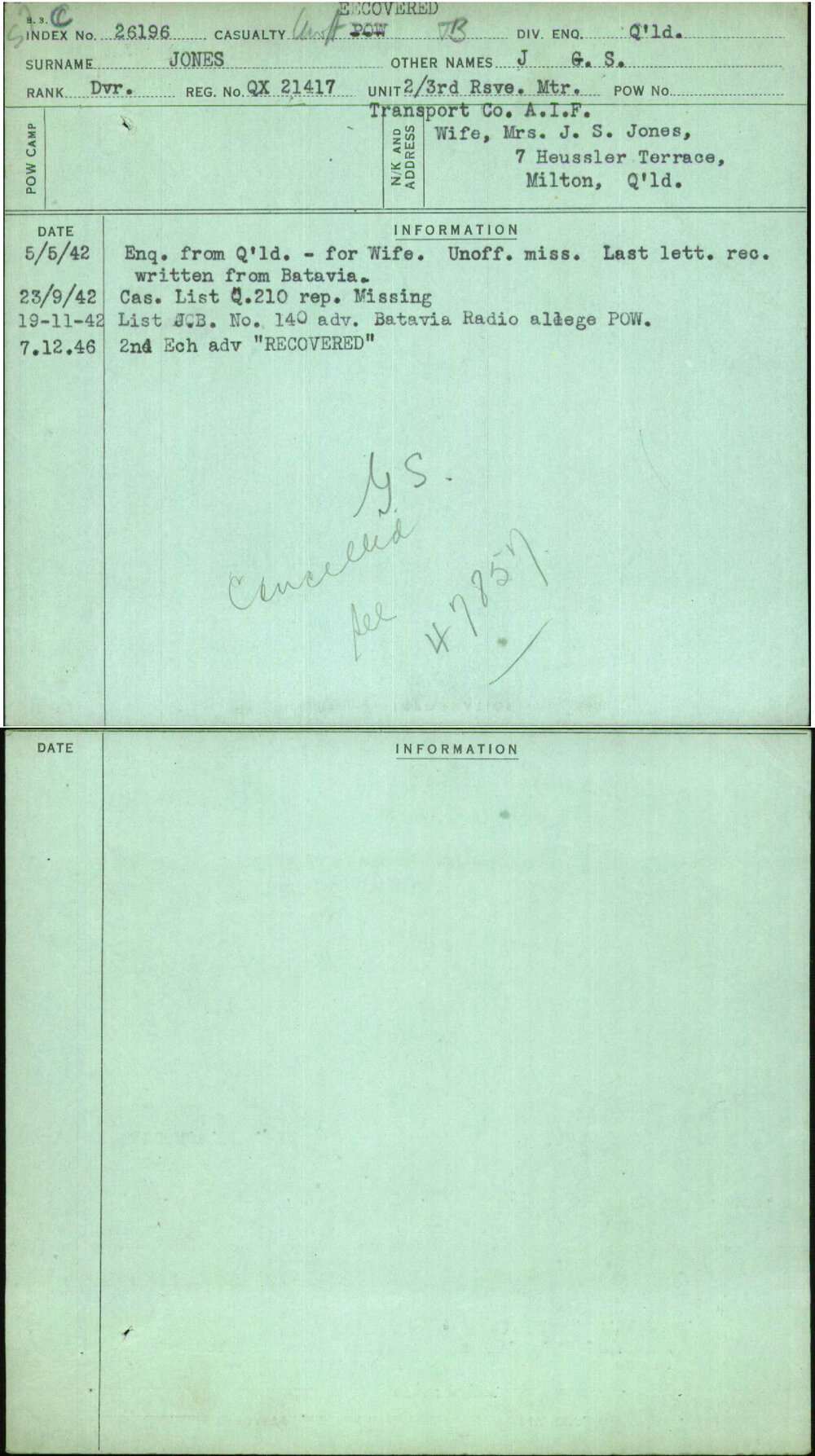 Jones, J G S, QX21417