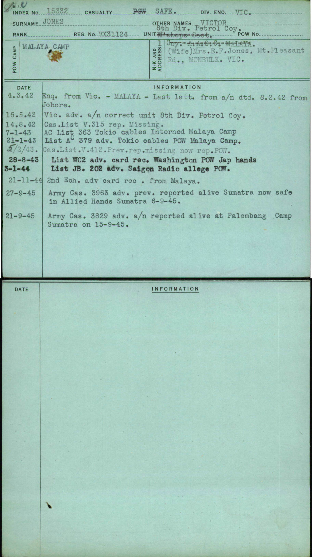 Jones, Victor, VX31124