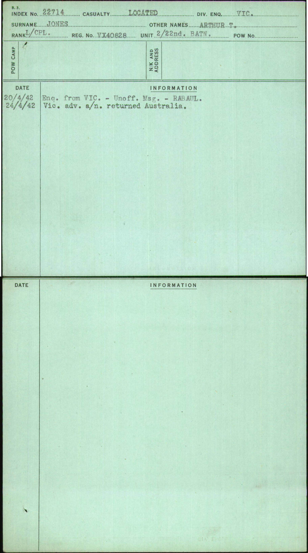 Jones, Arthur T, VX40828