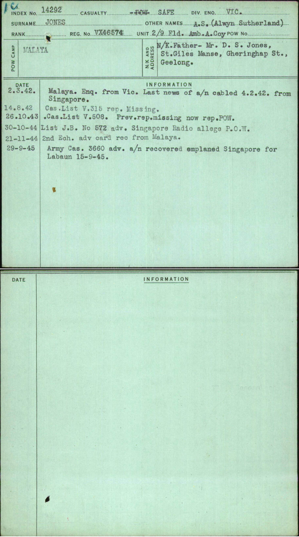 Jones, A S (Alwyn Sutherland), VX46574