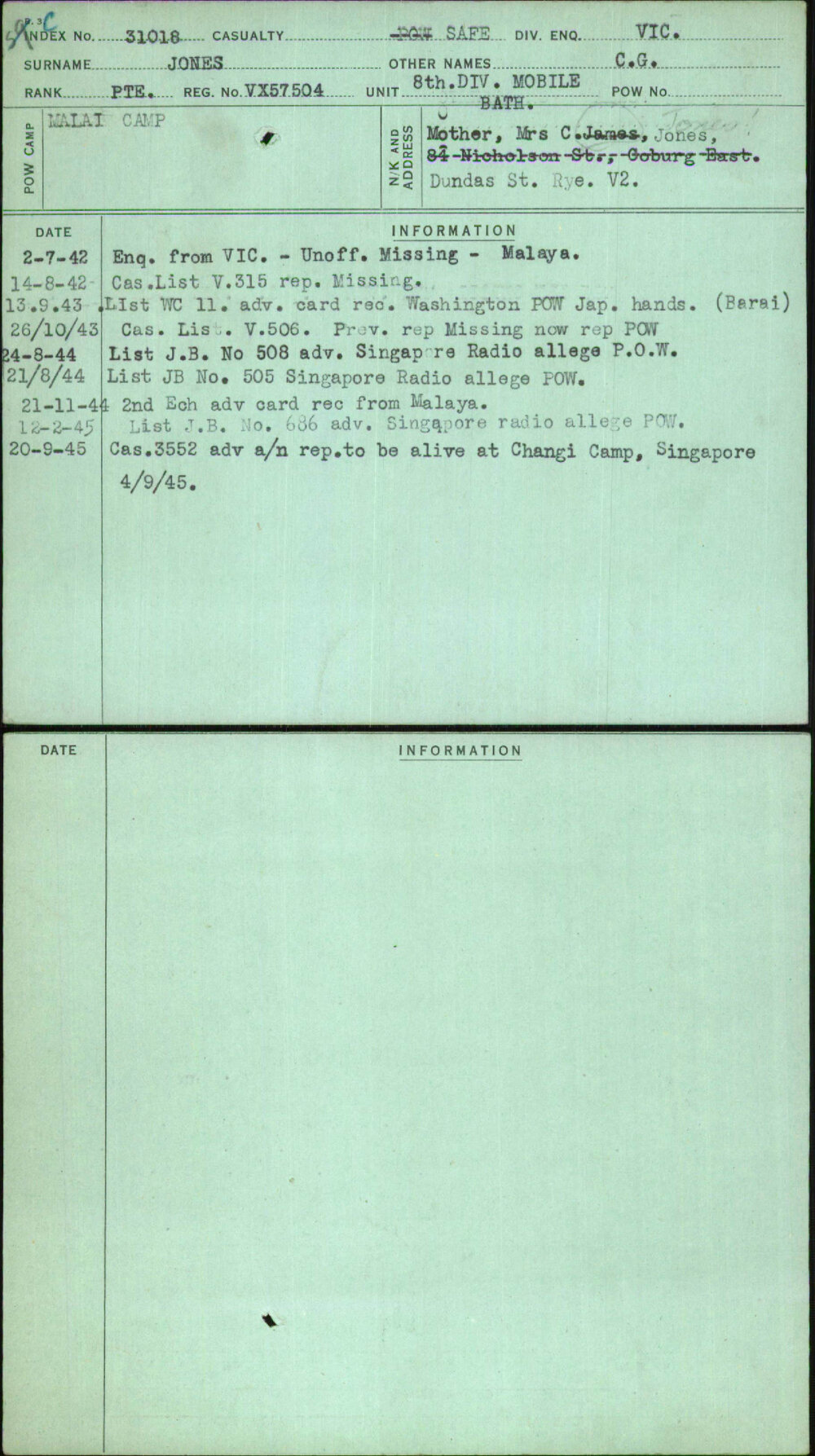 Jones, C G, VX57504