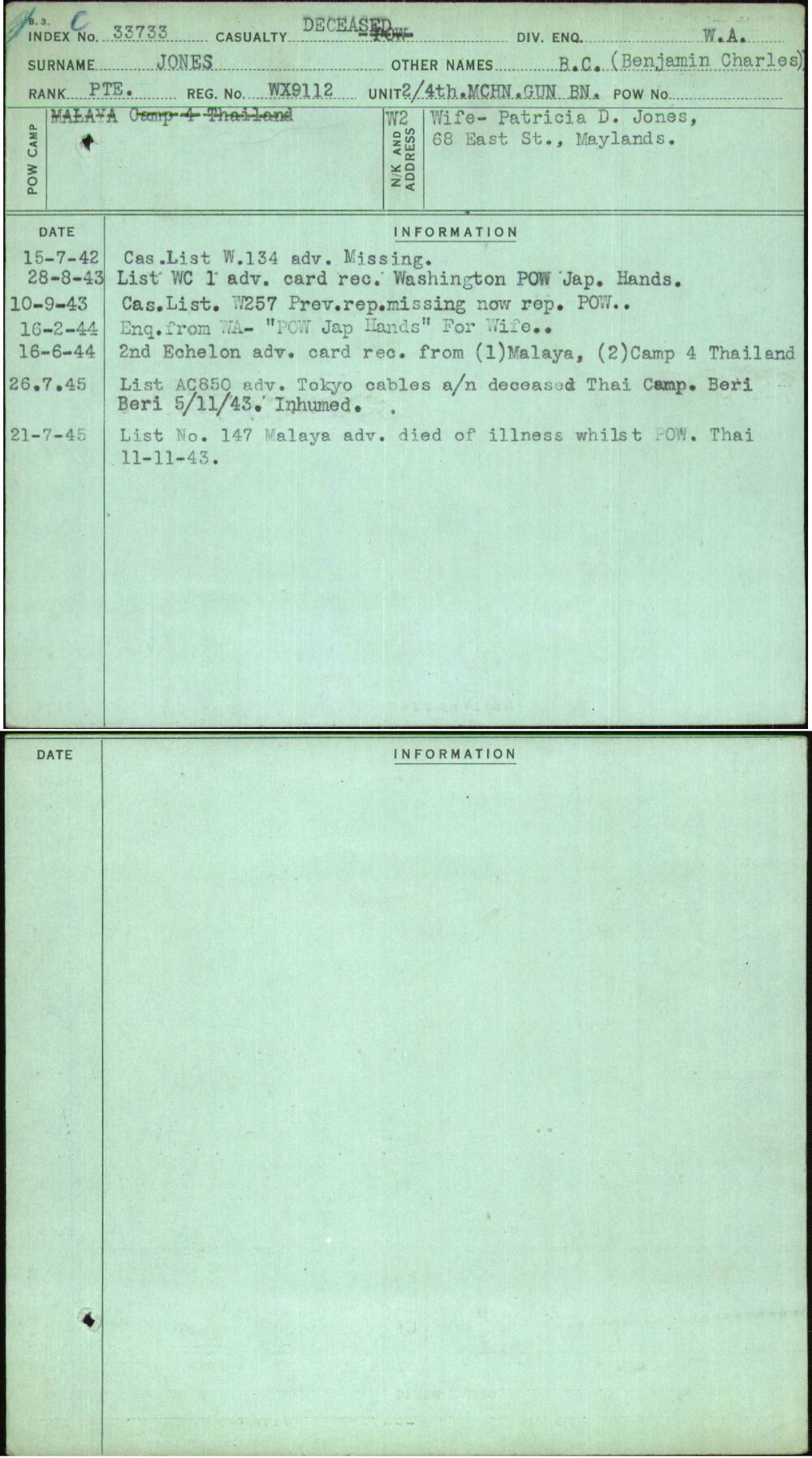Jones, B C (Benjamin Charles), WX9112