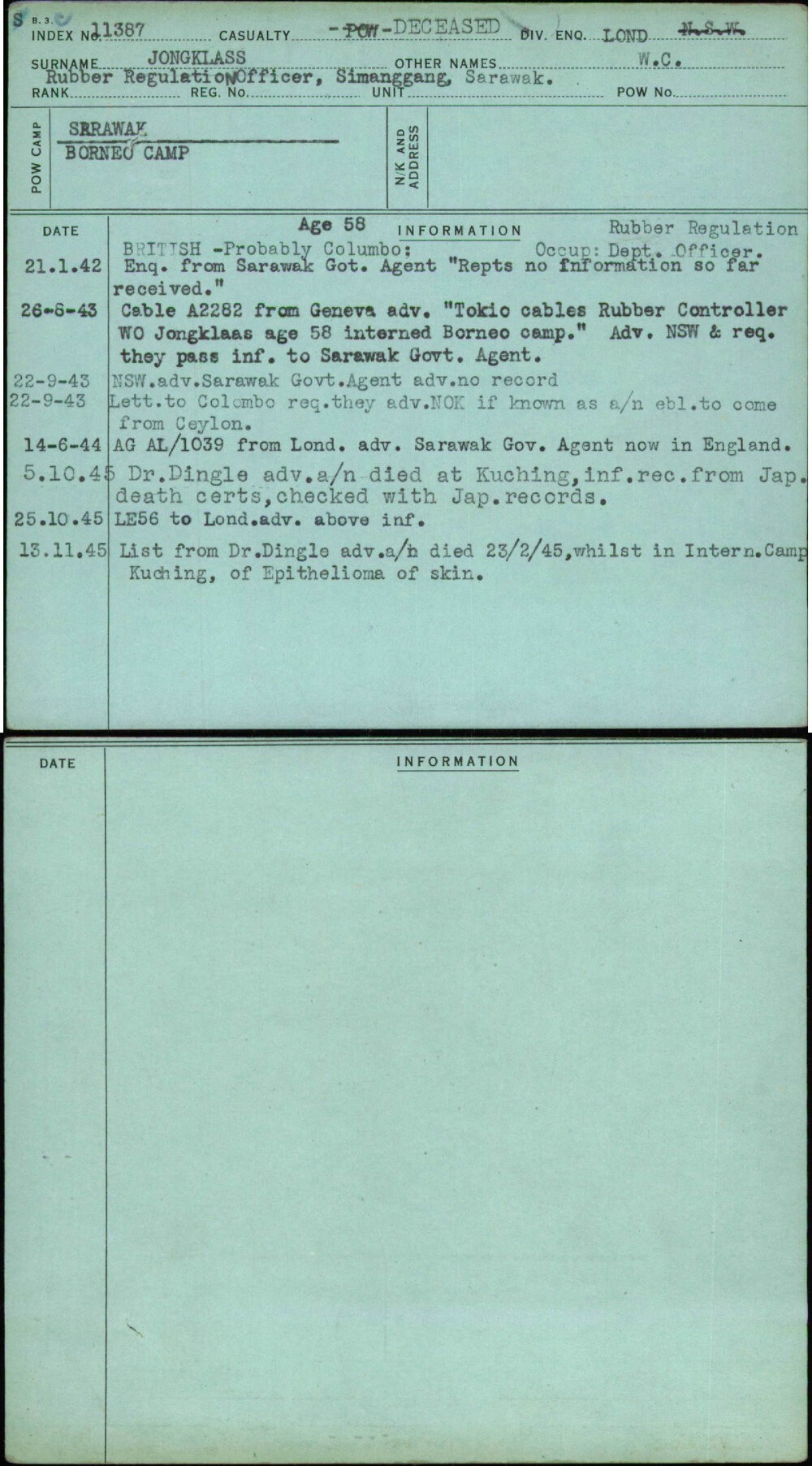 Jongklass, W C, [No Service Number]