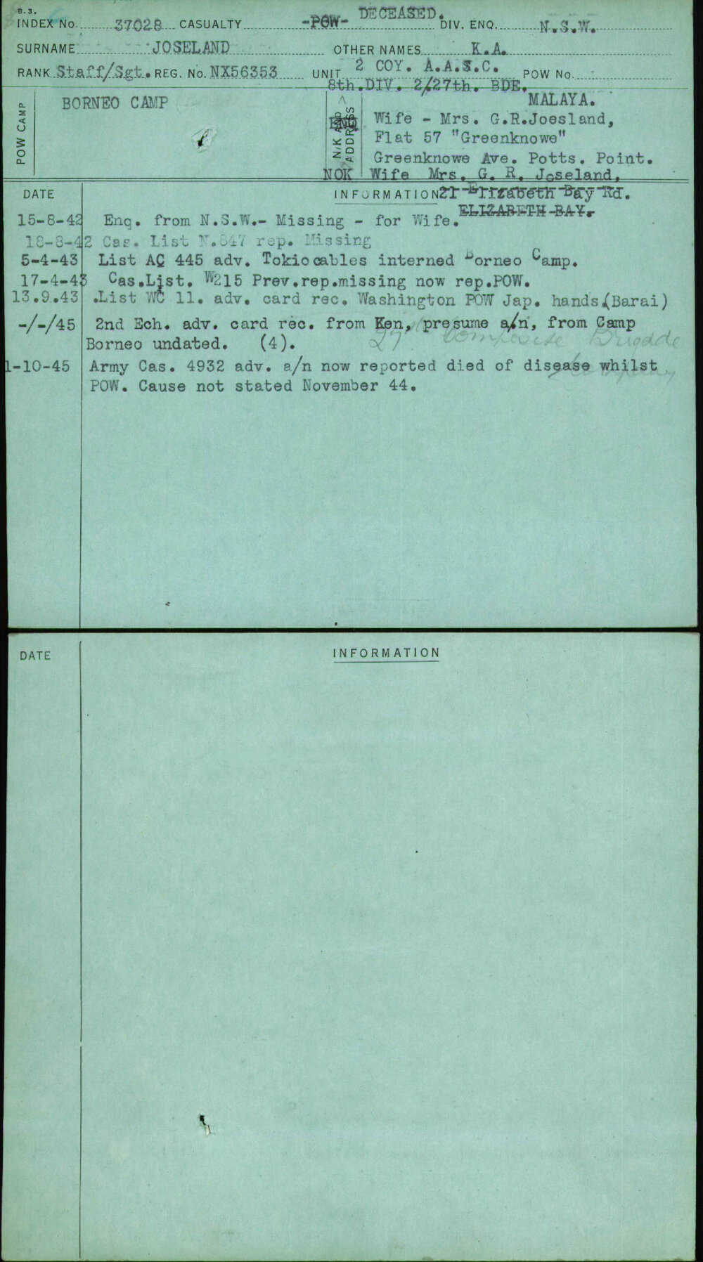 Joseland, K A, NX56353