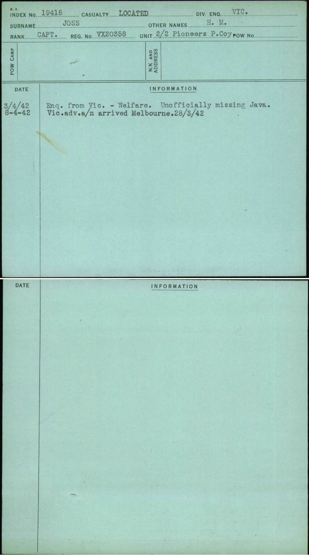 Joss, H M, VX20358