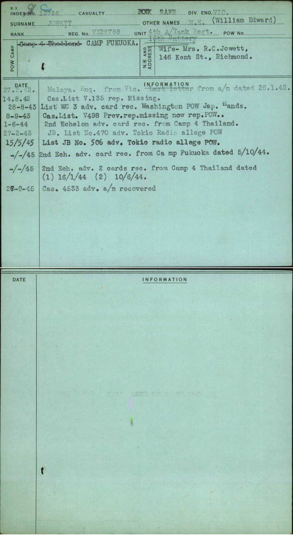 Jowett, W E (William Edward), VX28788