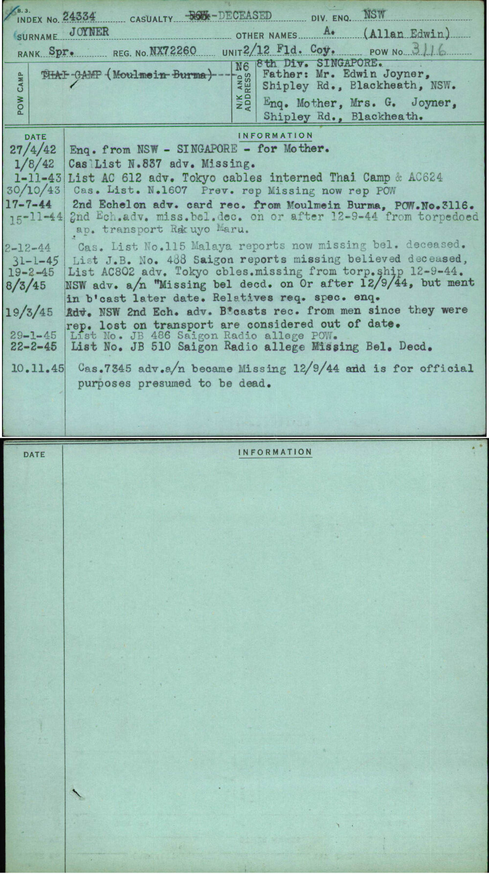 Joyner, A (Allan Edwin), NX72260