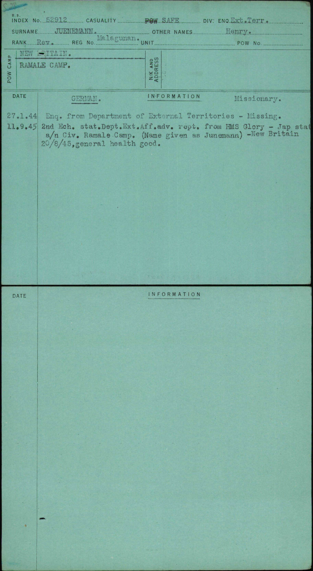 Juenemann, Henry, Malagunan