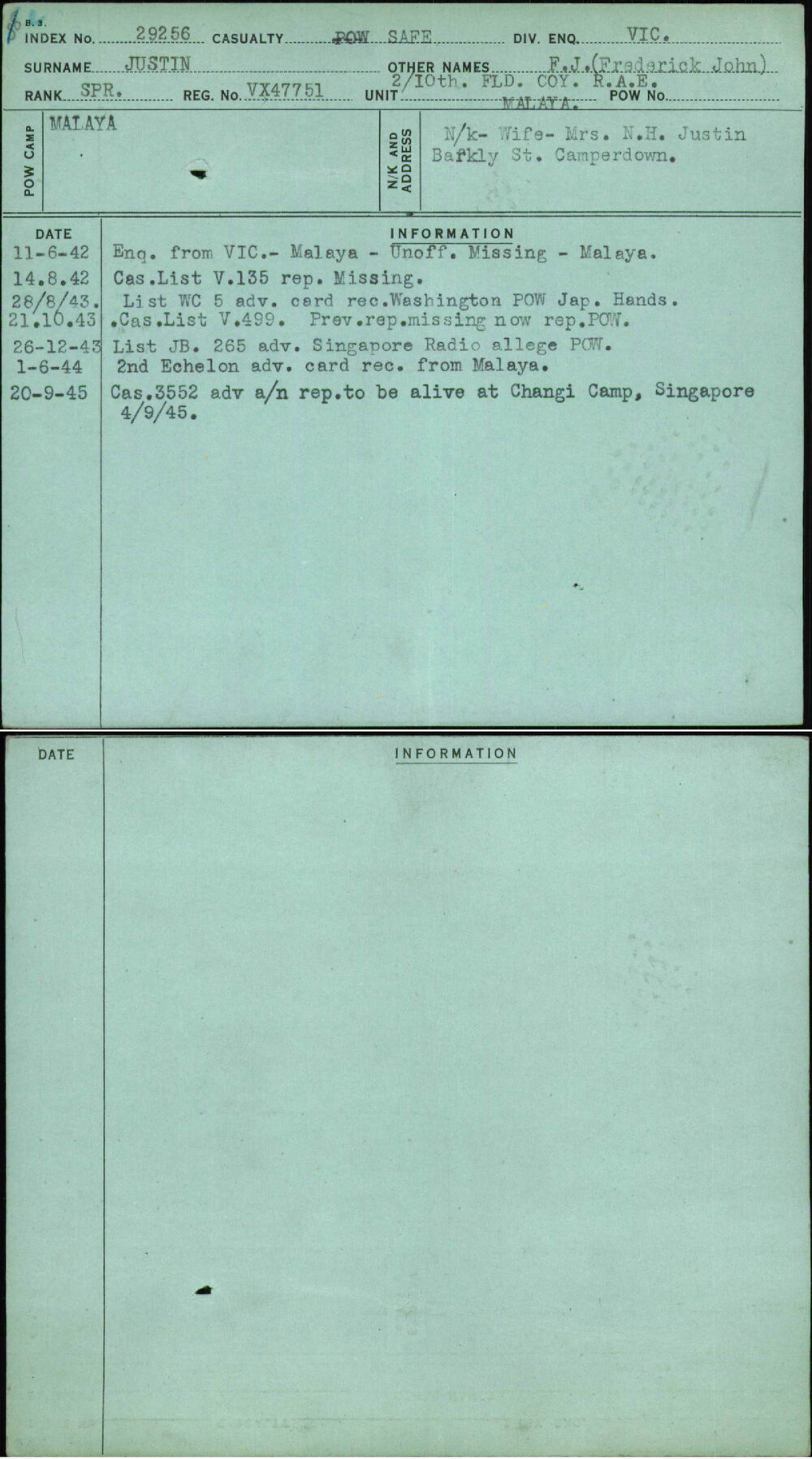 Justin, F J (Frederick John), VX47751