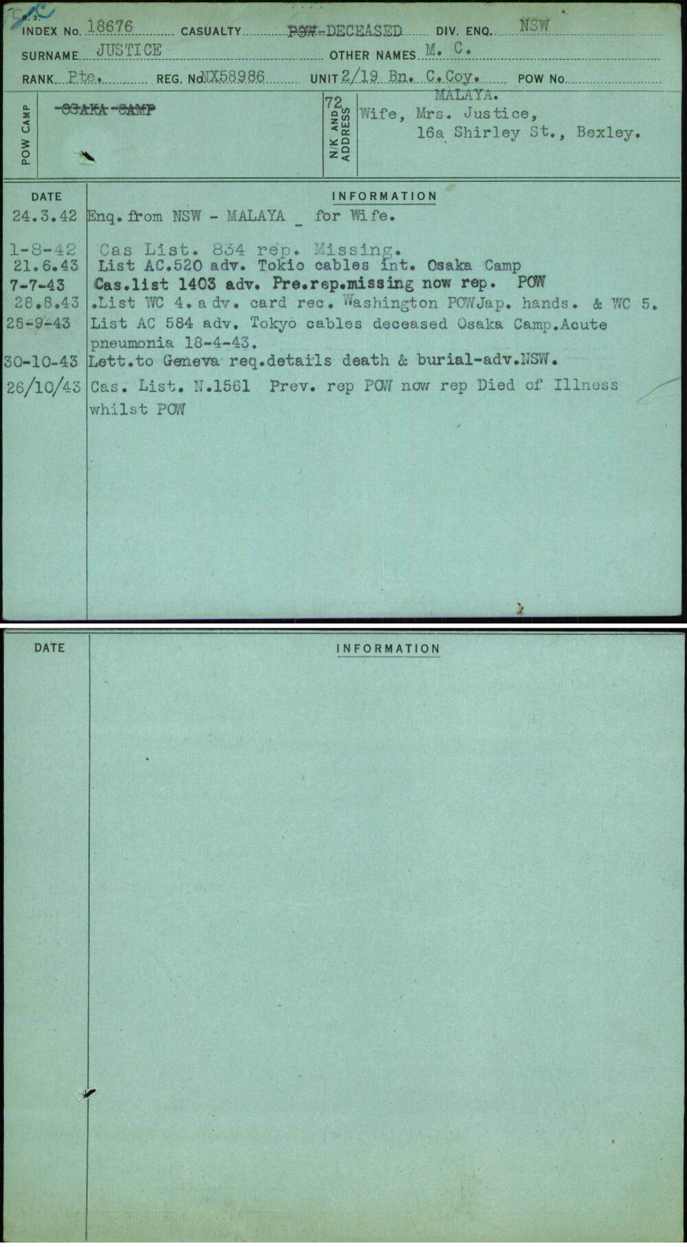 Justice, M C, NX58986