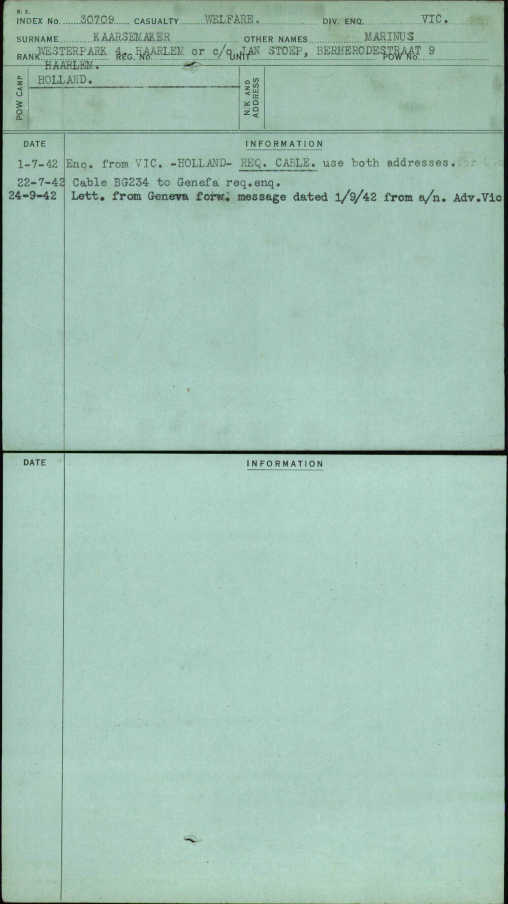 Kaarsemaker, Marinus, [No Service Number]