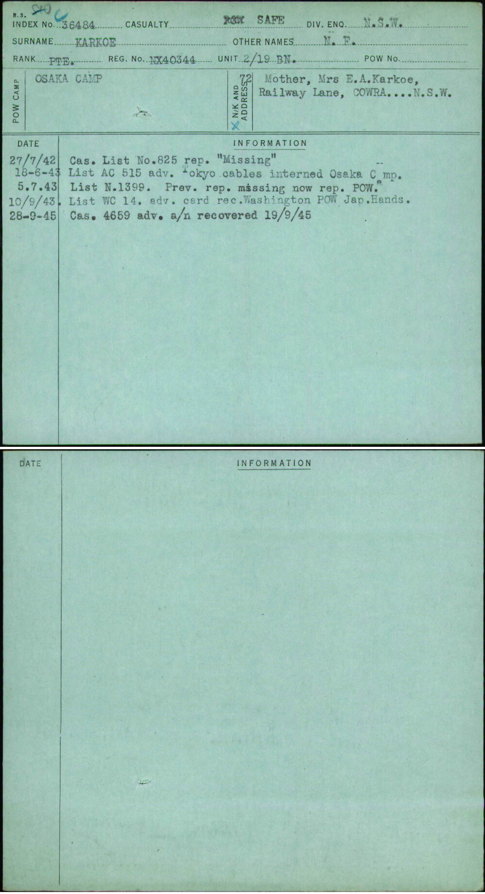 Karkoe, N F, NX40344