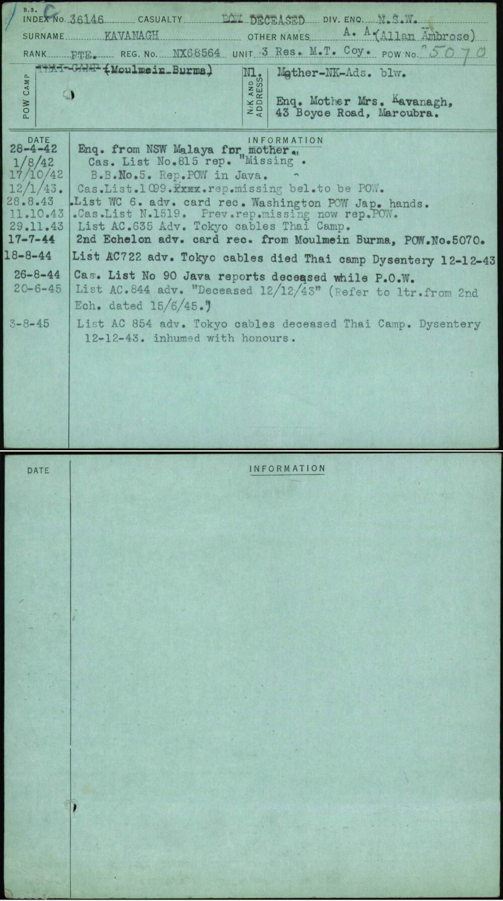 Kavanagh, A A (Allan Ambrose), NX68564