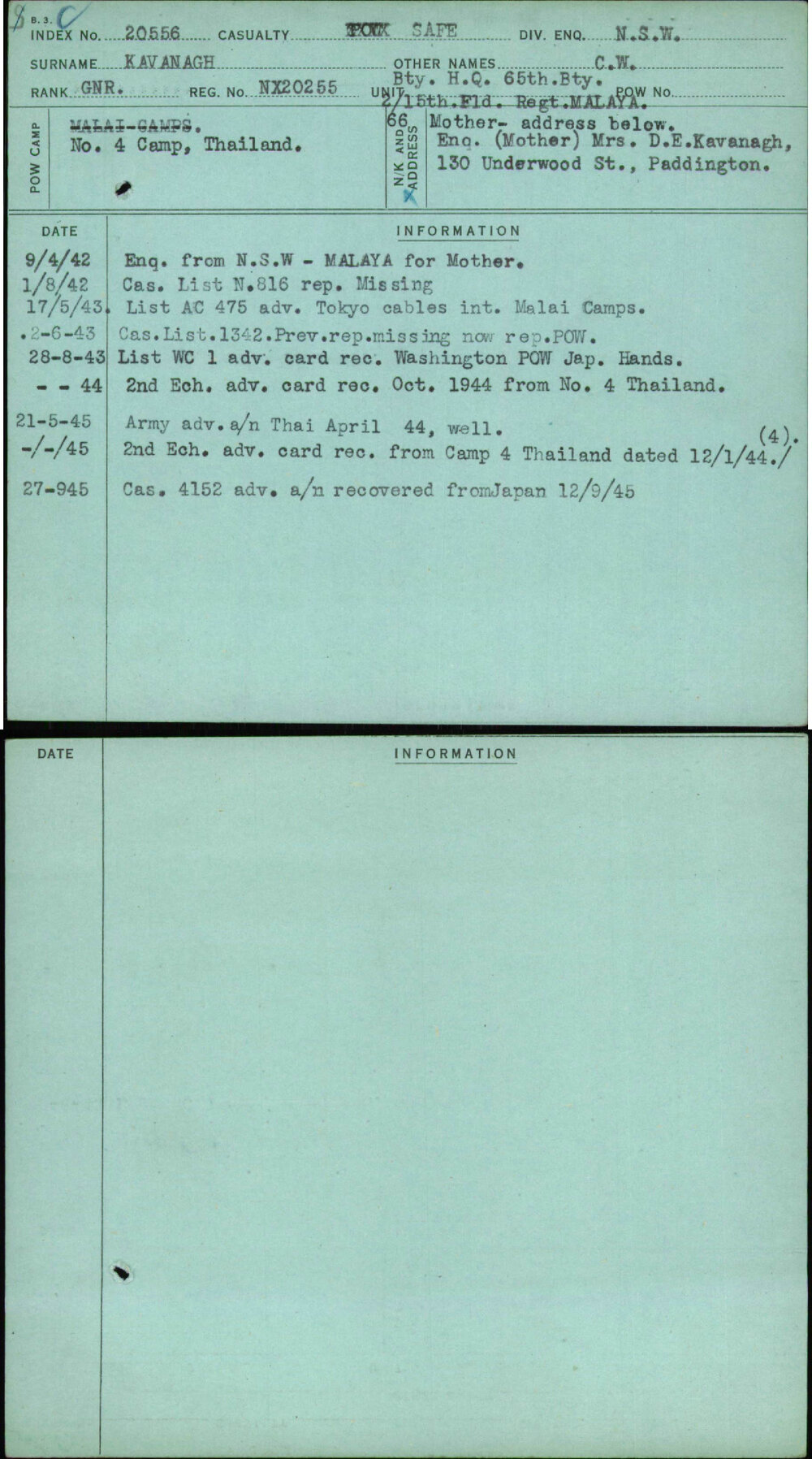 Kavanagh, C W, NX20255