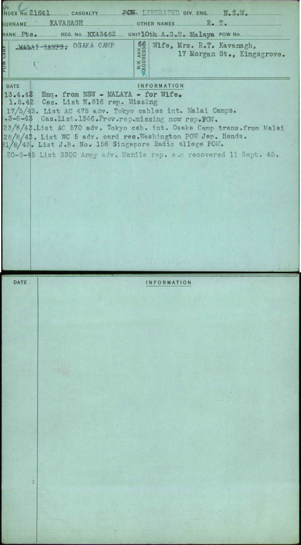 Kavanagh, R T, NX43462