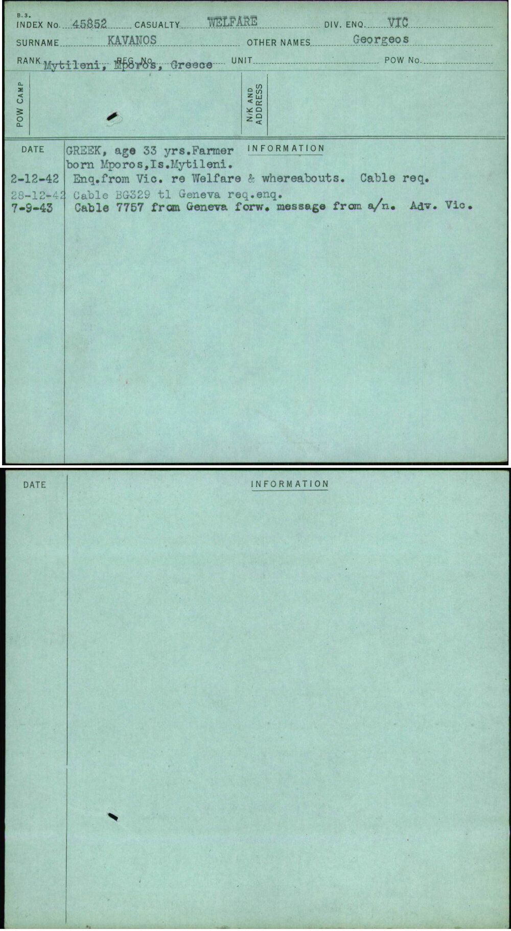 Kavanos, Georgeos, [No Service Number]