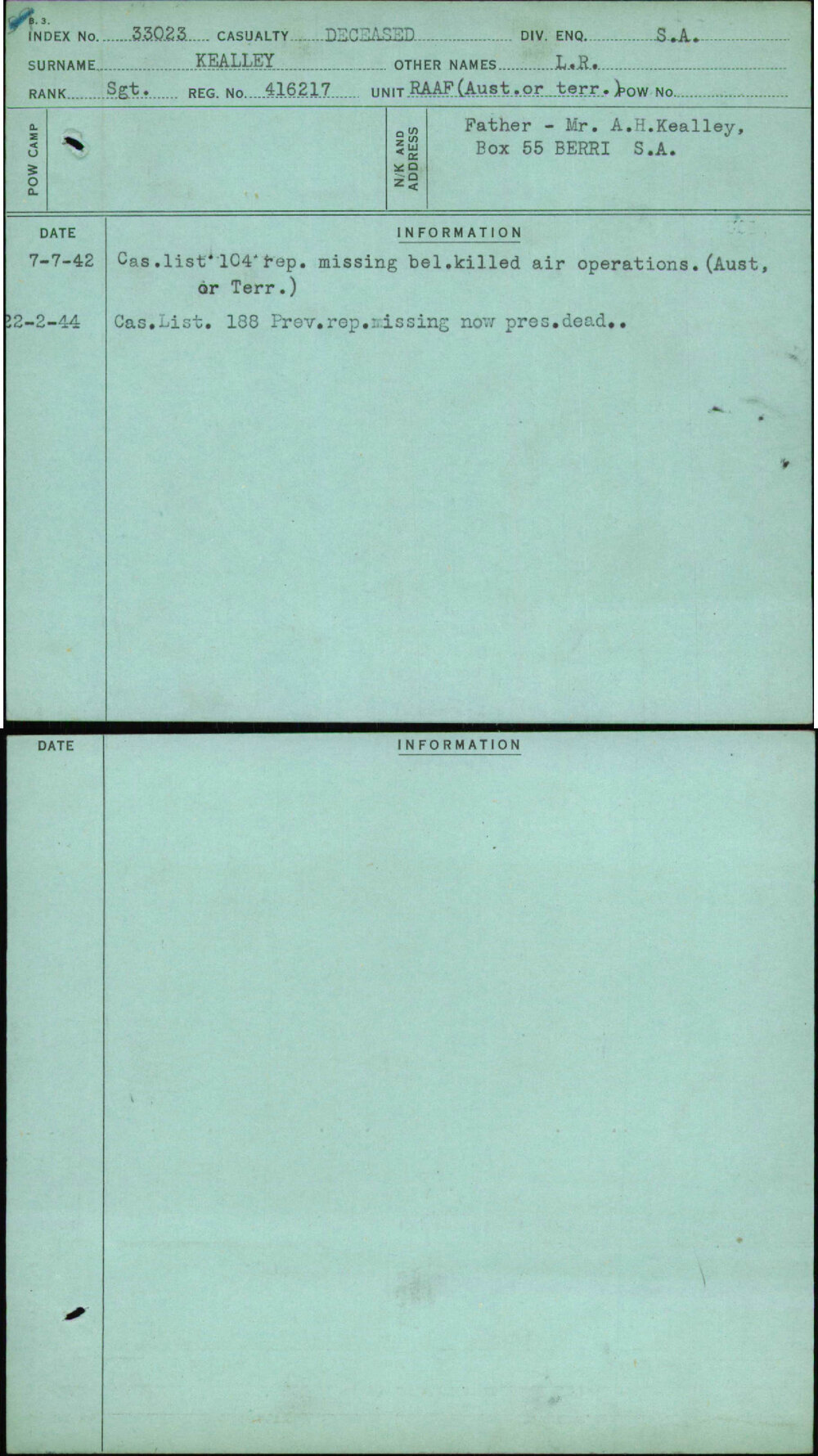 Kealley, L R, 416217