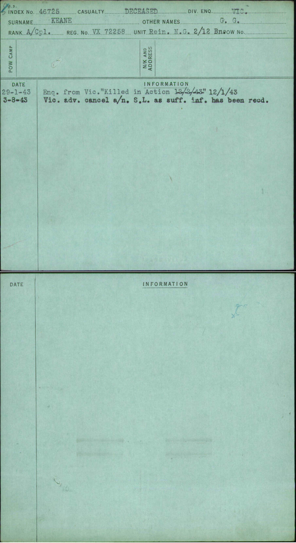 Keane, G G, VX72258